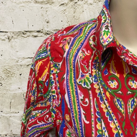 Lauren Ralph Lauren Red Floral 3/4 Sleeve Button Up - Picture 2 of 4